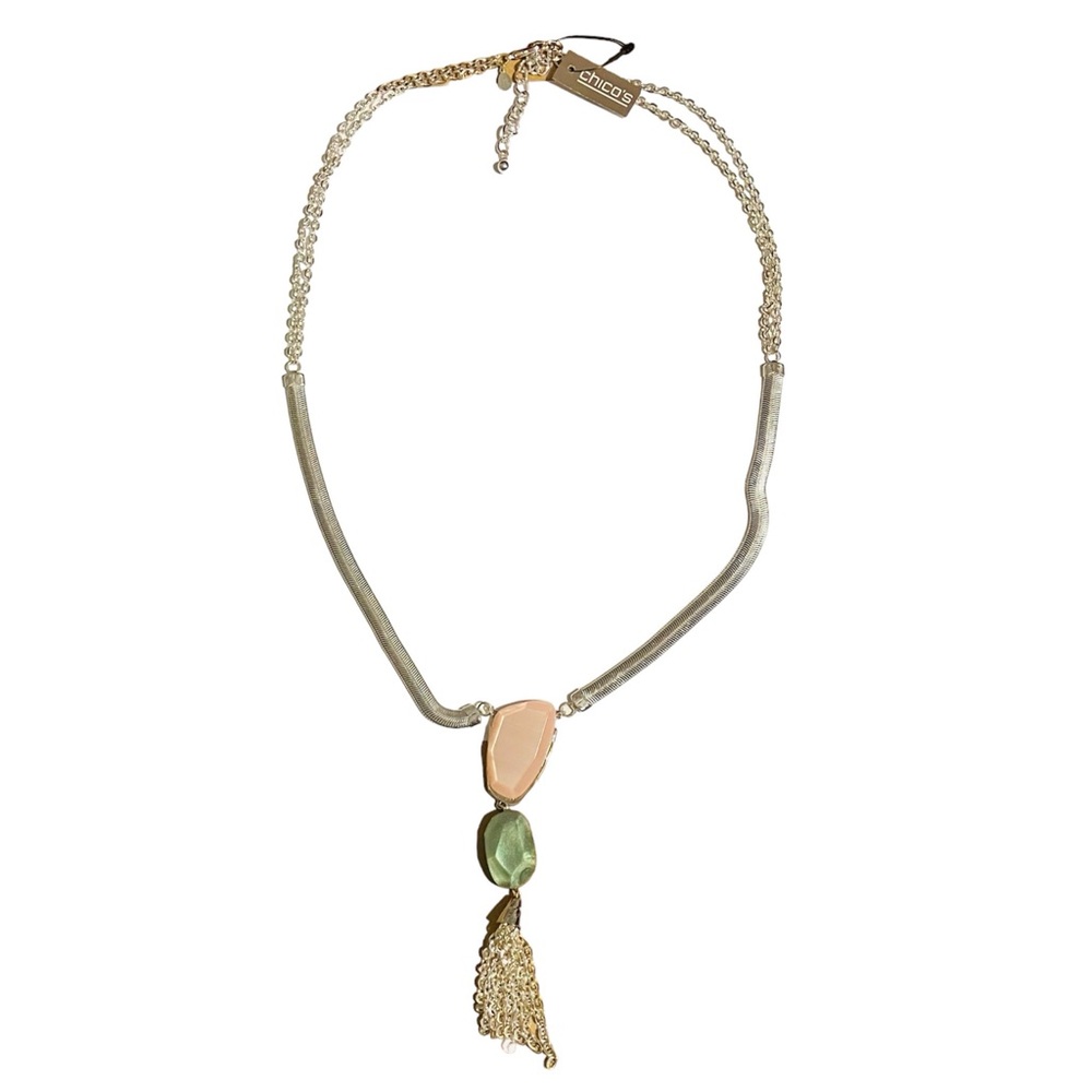 Chico’s Pink Sierra Long Silver Tone Tassel Necklace